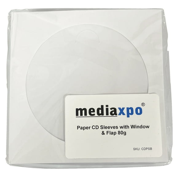 CheckOutStore 100 Paper CD Sleeves with Window & Flap 80g