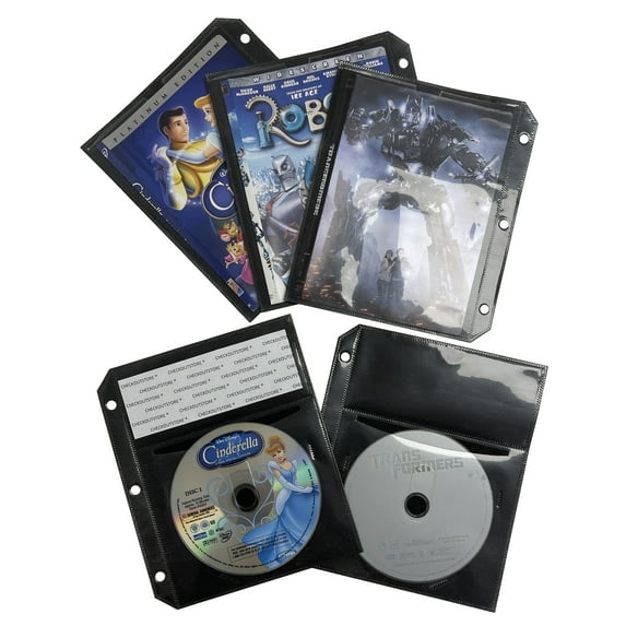 CheckOutStore 1000 Black CD/DVD Half Sheet Storage 3-Ring Binder Filing Sleeve & Booklet