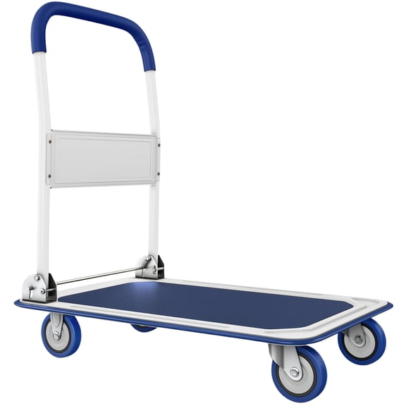 CheckOutStore (2) Heavy-Duty Collapsible Push Cart Dolly - 660 lbs Capacity Foldable Flatbed Hand Truck with Handle (Blue)
