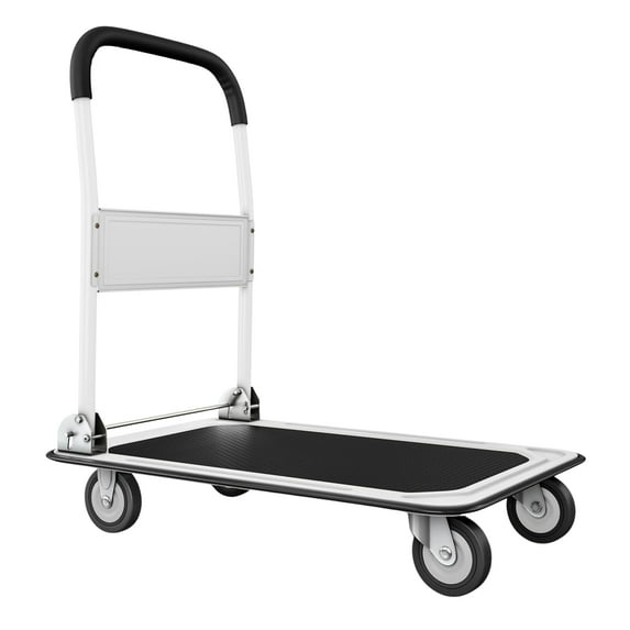 CheckOutStore (5) Heavy-Duty Collapsible Push Cart Dolly - 330 lbs Capacity Foldable Flatbed Hand Truck with Handle (White)