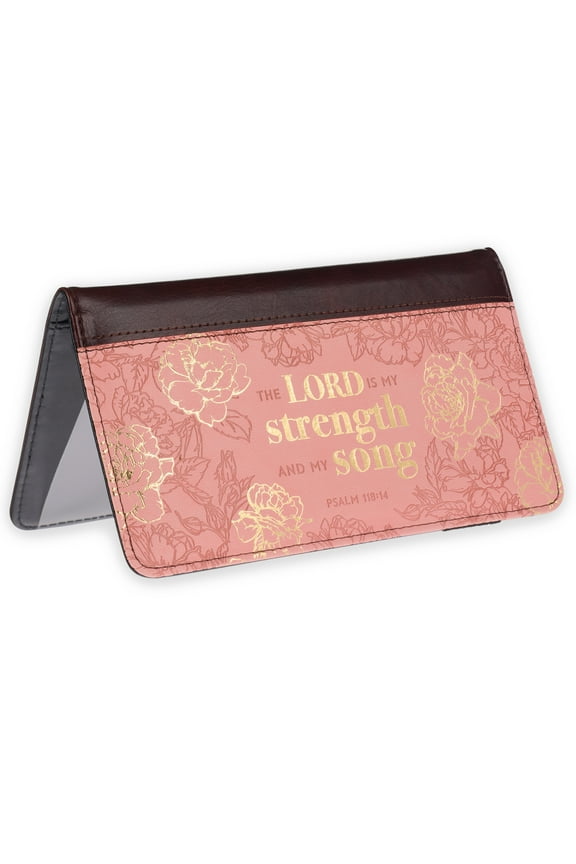 Checkbook Cover for Women My Strength and my Song Christian Pink Wallet, Faux Leather Christian Checkbook Cover for Duplicate Checks & Credit Cards - Psalm 118:14