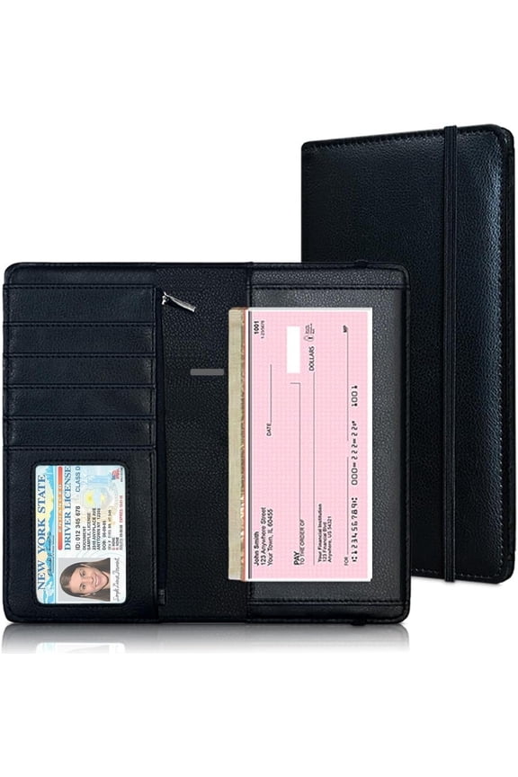 Checkbook Cover with Zipper Pocket & RFID Blocking - Checkbook Covers for Personal Checkbook,  PU Leather with Reinforced Backing, - Check Book Covers for Women & Men