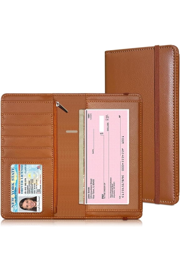 Checkbook Cover with Zipper Pocket & RFID Blocking - Checkbook Covers for Personal Checkbook,  PU Leather with Reinforced Backing, - Check Book Covers for Women & Men