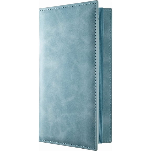 Checkbook Cover for Women & Men,  PU Leather Check Book Cover for Personal Checkbook,  & Side  Duplicate Checks with  Blocking (Blue-Gray)