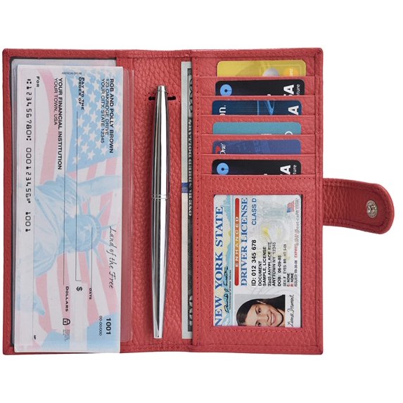Checkbook Covers for Men and Women - Leather RFID Blocking Standard Check Holder (Rose pebble)