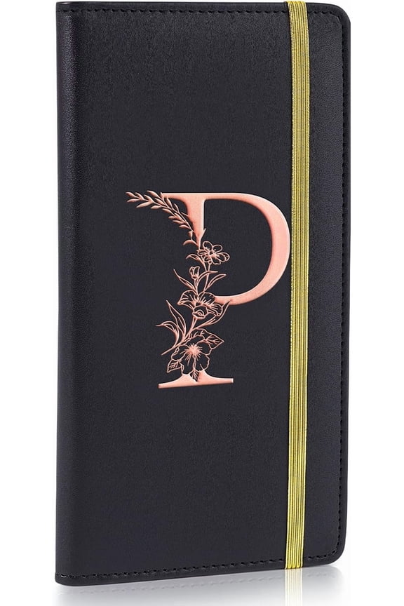 Checkbook Covers for Personal Checkbook, RFID Blocking Checkbook Holder Alphabet Checkbook Cover for Duplicate Checks, Black P