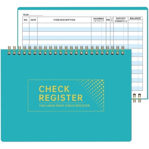 Checkbook Register, Check Registers for Personal Checkbook, Financial , Checking Book Register for Debit Card & Personal  Checks, 8.5" x 6" Large Print, Easy-to-Read, Spiral Bound