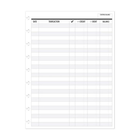 Checkbook Register Refill - Classic Size, 9 Disc, 7x9.25 - Disc-Bound Planner Refills, Happy Planner Compatible, 30 Double-Sided Sheets