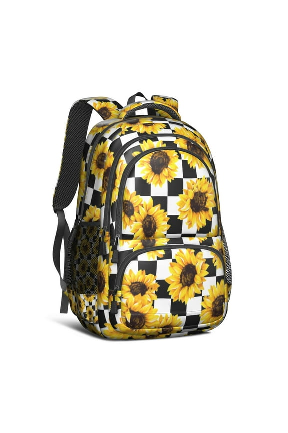 Checke Sunflower Backpack for School,Cute School Bag,Schoolbag with Adjustable Shoulder Straps & Padded Back,16.9 Inch