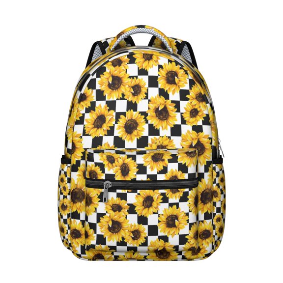 Checke Sunflower Backpack for School,Cute School Bag,Schoolbag with Adjustable Shoulder Straps & Padded Back,15.3"x11"x7.1".﻿