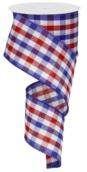 Checked 4th of July Wired Ribbon, Red, White Blue, Memorial and Labor Day Wreath, 2.5 inch x 50 Yard, Patriotic