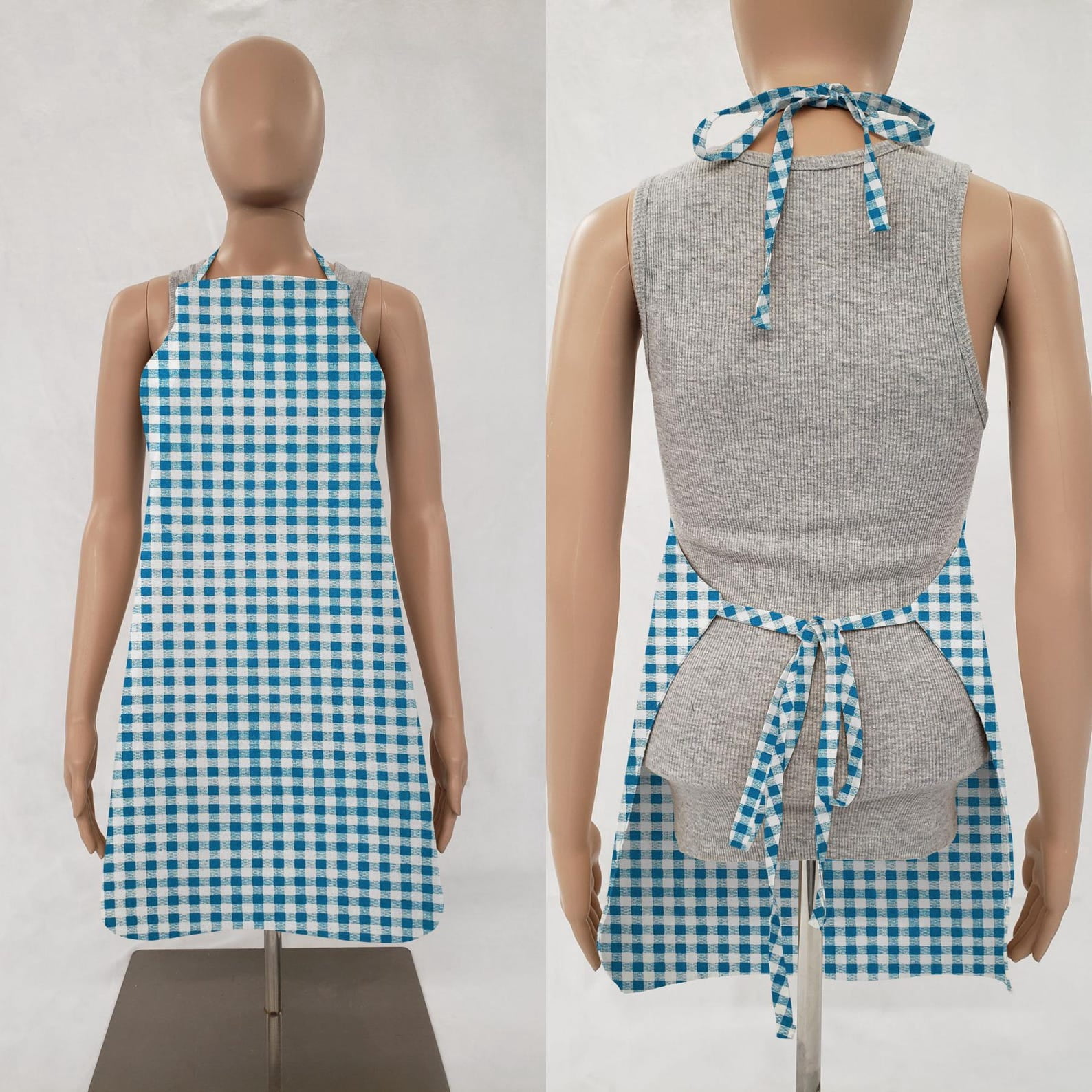 Checked Gingham Bib Apron by Penny's Needful Things (Blue Turquoise)