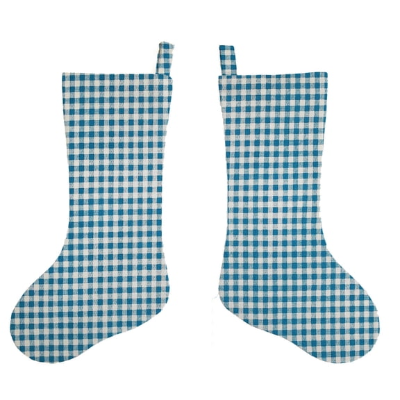 Checked Gingham Christmas Stocking by Penny's Needful Things (Blue Turquoise) (Single Stocking)