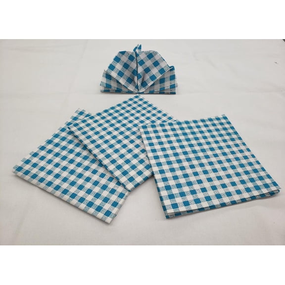 Checked Gingham Cloth Napkins by Penny's Needful Things (Set of 4) (Blue Turquoise)