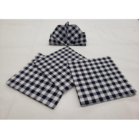 Checked Gingham Cloth Napkins by Penny's Needful Things (Set of 4) (Navy Blue)
