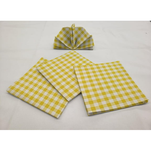 Checked Gingham Cloth Napkins by Penny's Needful Things (Set of 8) (Yellow)