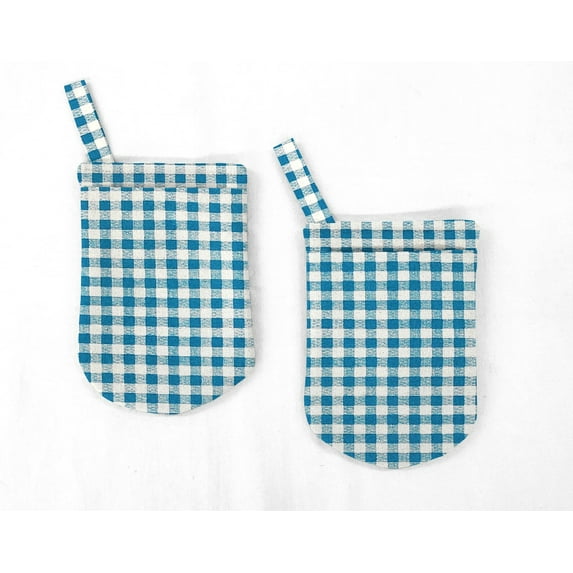Checked Gingham Oven Mitts (Set Of 2) by Penny's Needful Things (Blue Turquoise)