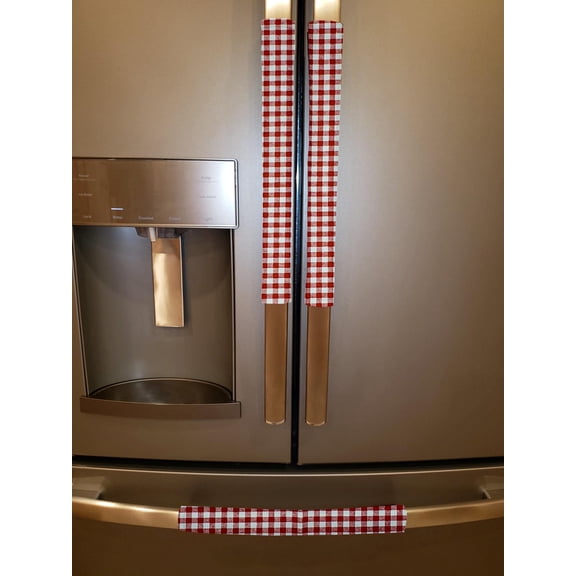 Checked Gingham Refrigerator Oven Dishwasher Handle Covers by Penny's Needful Things (15 Inch) (Set of 2) (Red)