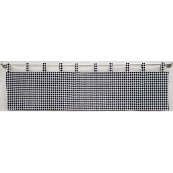 Checked Gingham Tab Top Curtains by Penny's Needful Things (Lined) (24 Inch Long Two Curtain Panels) (Navy Blue)