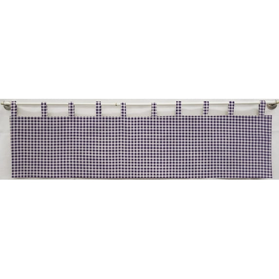 Checked Gingham Tab Top Valances by Penny's Needful Things (Lined) (12 Inch Two Valance Panels) (Purple)