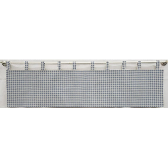 Checked Gingham Tab Top Valances by Penny's Needful Things (Lined) (18 Inch One Valance Panel) (Light Blue)