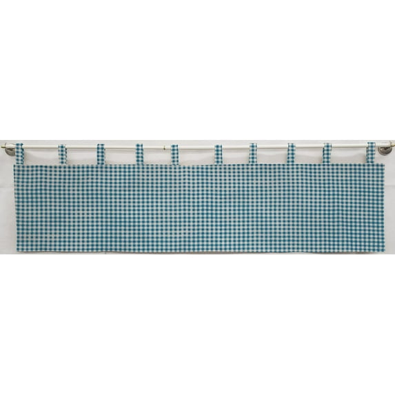 Checked Gingham Tab Top Valances by Penny's Needful Things (Unlined) (12 Inch Two Valance Panels) (Blue Turquoise)