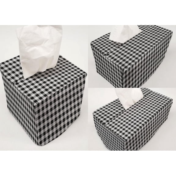 Checked Gingham Tissue Box Cover by Penny's Needful Things (Cube) (Black)