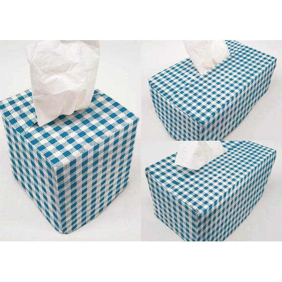 Checked Gingham Tissue Box Cover by Penny's Needful Things (Cube) (Blue Turquoise)