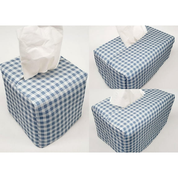 Checked Gingham Tissue Box Cover by Penny's Needful Things (Cube) (Light Blue)