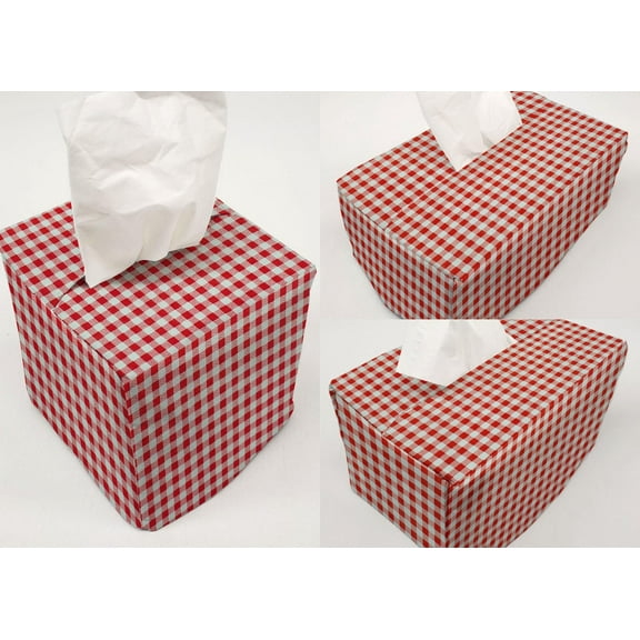 Checked Gingham Tissue Box Cover by Penny's Needful Things (Cube) (Red)