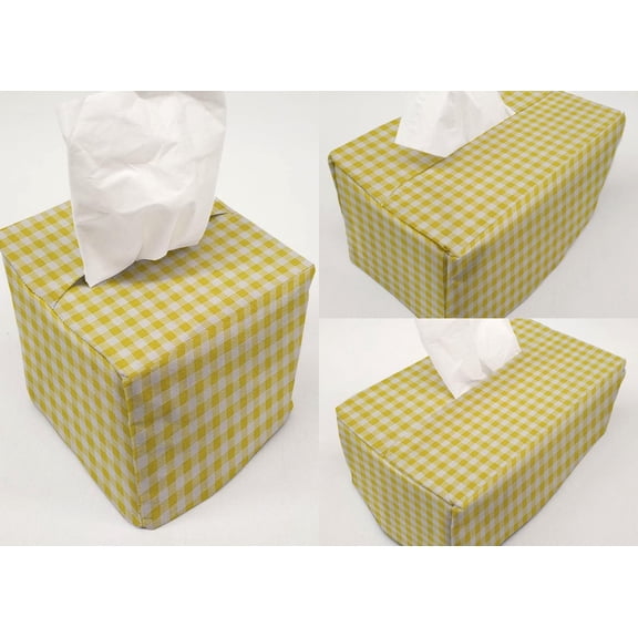 Checked Gingham Tissue Box Cover by Penny's Needful Things (Cube) (Yellow)