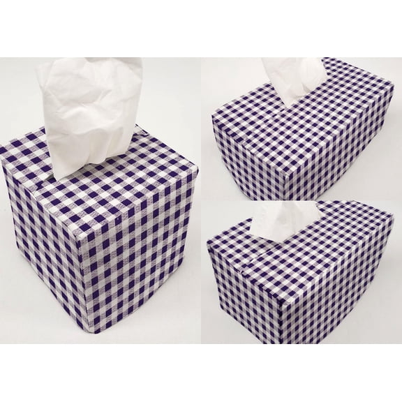Checked Gingham Tissue Box Cover by Penny's Needful Things (Short Rectangle) (Purple)