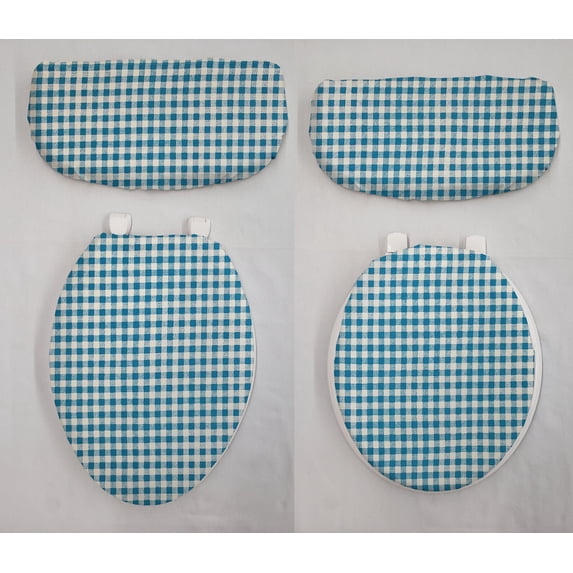 Checked Gingham Toilet Seat Lid and Tank Cover Set by Penny's Needful Things (Blue Turquoise)