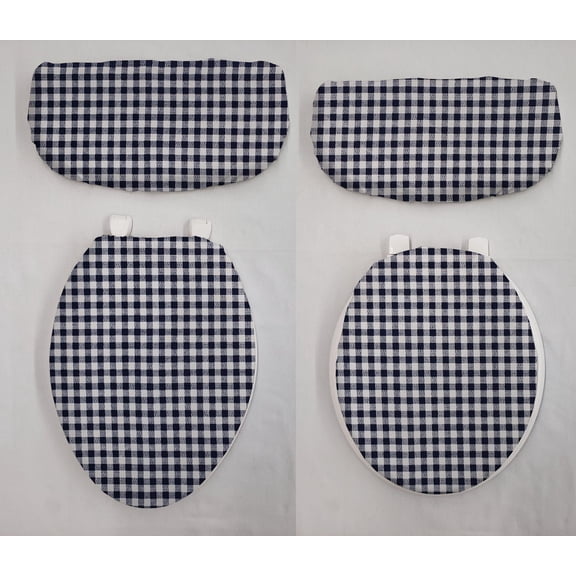 Checked Gingham Toilet Seat Lid and Tank Cover Set by Penny's Needful Things (Navy Blue)