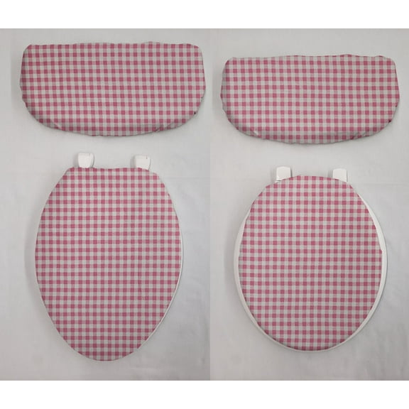 Checked Gingham Toilet Seat Lid and Tank Cover Set by Penny's Needful Things (Pink)
