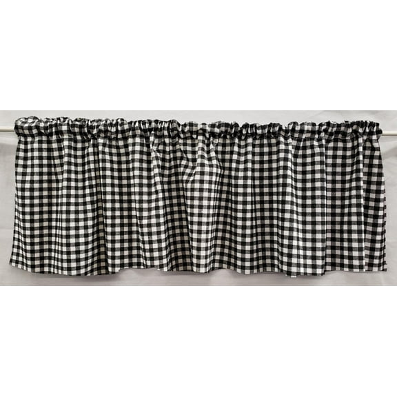 Checked Gingham Valance by Penny's Needful Things (One Valance Panel 12 inches Long UNLINED) (Black)