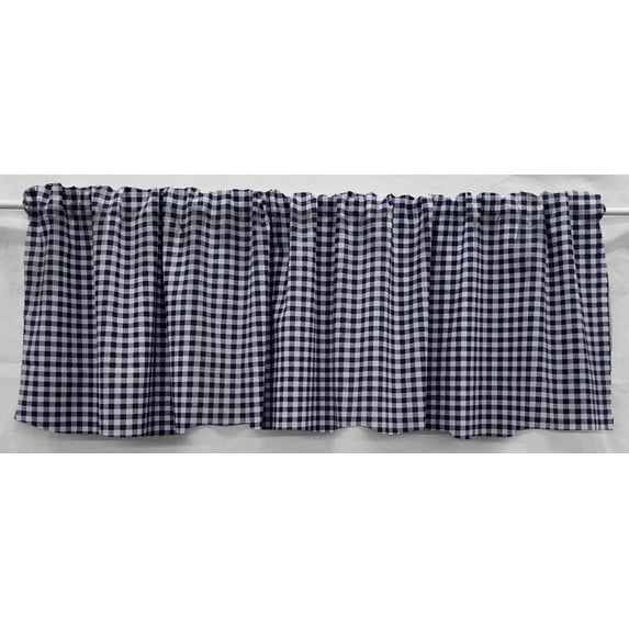 Checked Gingham Valances by Penny's Needful Things (Two Valance Panels 12 inches Long UNLINED) (Navy Blue)
