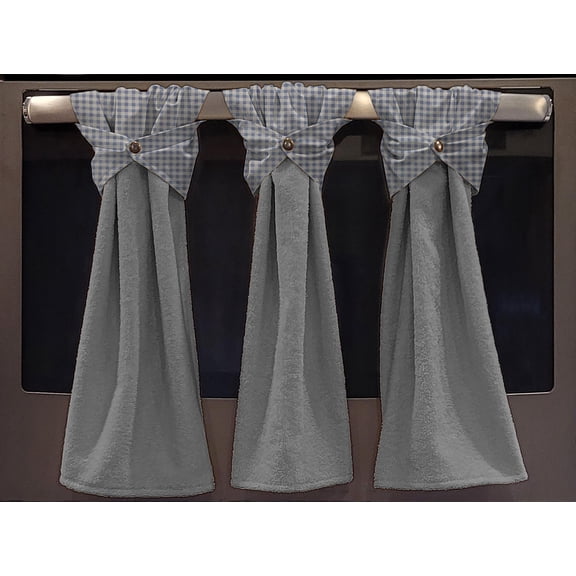 Checked Gingham Wraparound Snap Hanging Towels (Set of 2) by Penny's Needful Things (Light Blue) (Terrycloth Color: Gray)