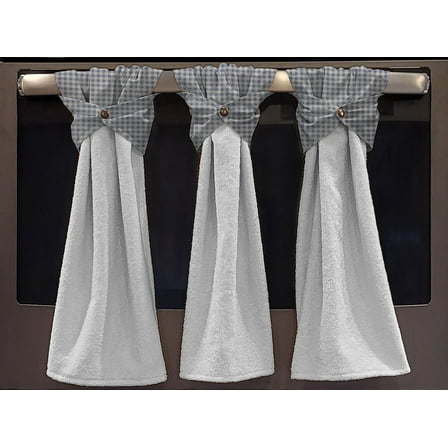 Checked Gingham Wraparound Snap Hanging Towels (Set of 2) by Penny's Needful Things (Light Blue) (Terrycloth Color: White)