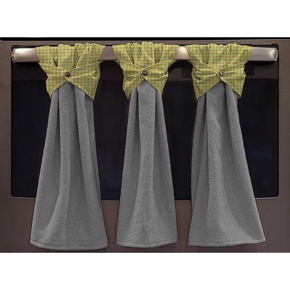 Checked Gingham Wraparound Snap Hanging Towels (Set of 2) by Penny's Needful Things (Yellow) (Terrycloth Color: Gray)