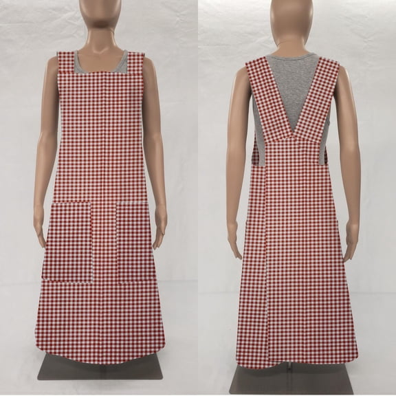 Checked Gingham Cross Back Apron by Penny's Needful Things (Red)