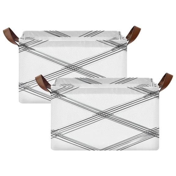 Checked Line Design 16.9x11.4x10in Foldable Open Home Storage Bins Durable Water Resistant Shelf Baskets