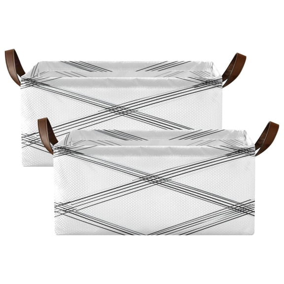 Checked Line Design Shelf Baskets Set of 2 Foldable Metal Frame Open Storage Bins 16.9x11.4x7.7in Large Capacity