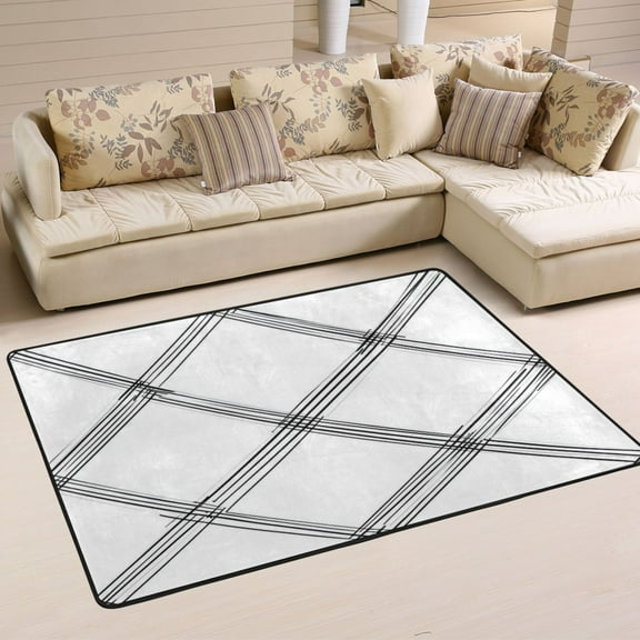 Checked Line Design Soft Polyester Area Rug 36''x24'', Non Slip, Memory Foam, Water Absorbent