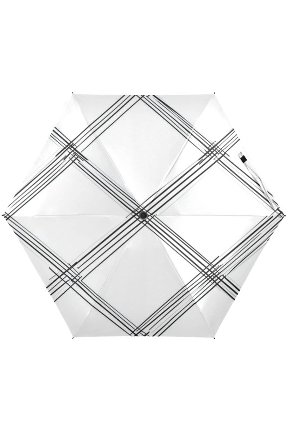 Checked Line Design Umbrellas for Sun Auto Open Close UV50+ Waterproof 5-Fold Compact Fiberglass Frame
