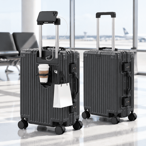 Checked Lugg Zipperless Aluminum Frame Suitcase Gray 24 In - Walmart.com