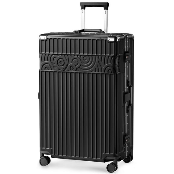 Checked Luggage Aluminum Frame PC ABS Hardshell with TSA Lock Spinner Wheels Zipperless 28 Inch Black