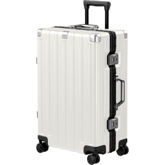 Checked Luggage Aluminum Frame Suitcase with Wheels PC ABS Hardside Zipperless with TSA Lock 24 Inch White