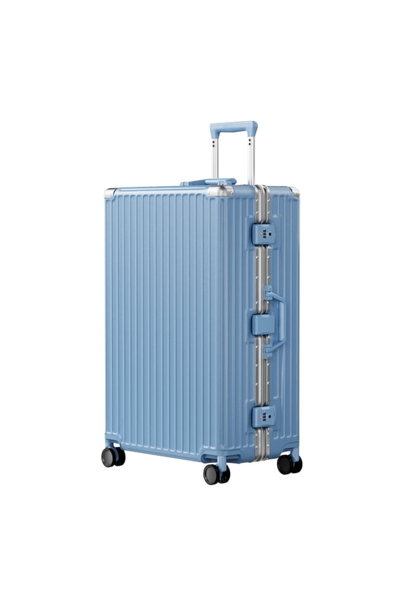 Checked Luggage PC ABS Aluminum Frame Hardside Zipperless Suitcase with Wheels TSA Lock 24 inch Blue