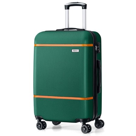Checked-Medium Luggage TSA Lock Hardside Lightweight Suitcase with Spinner Wheels ABS+PC 24 Inch DarkGreen